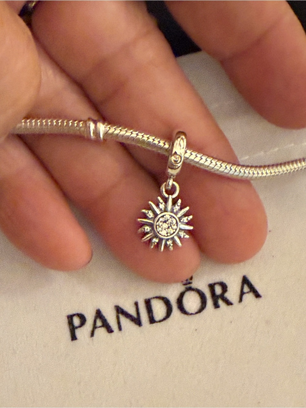 Pandora Silver Sunburst Dangle Charm with Clear Stone